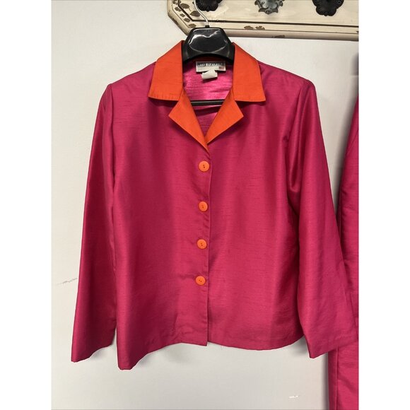 Peter Popovitch Satin 3 pc Suit Set Jacket, Top & Pants Pink & Orange Medium/Sma - Picture 6 of 16